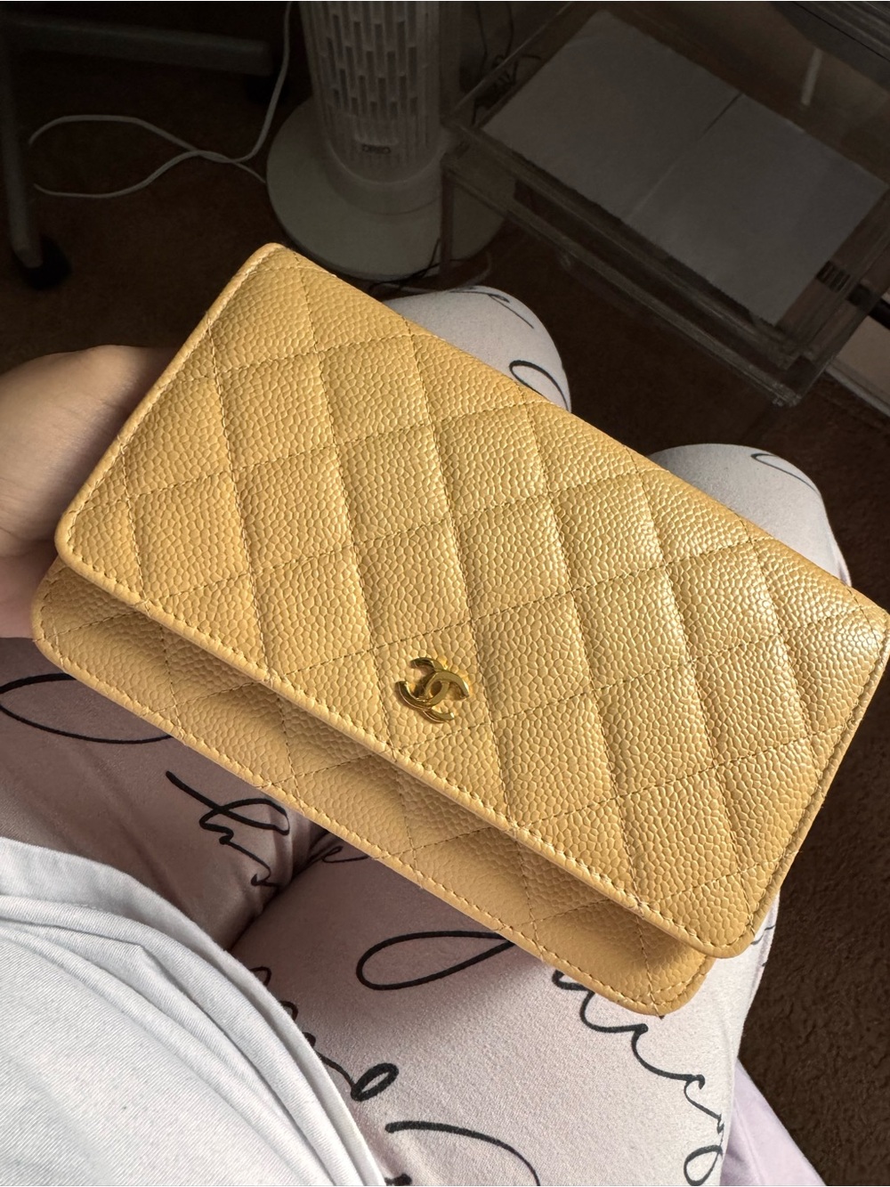 CHANEL Quilted Wallet on Chain in Beige Clair